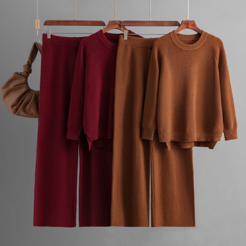 Loose Knitted Long Sleeves Two-piece Set For Women view 2