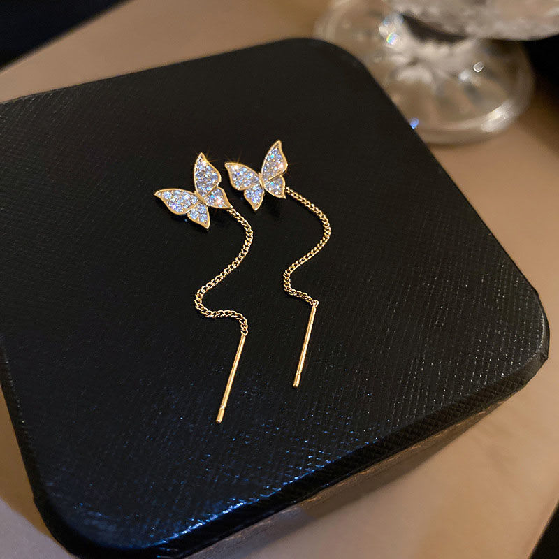 925 Silver Needle Long Tassel Butterfly Earrings view 4