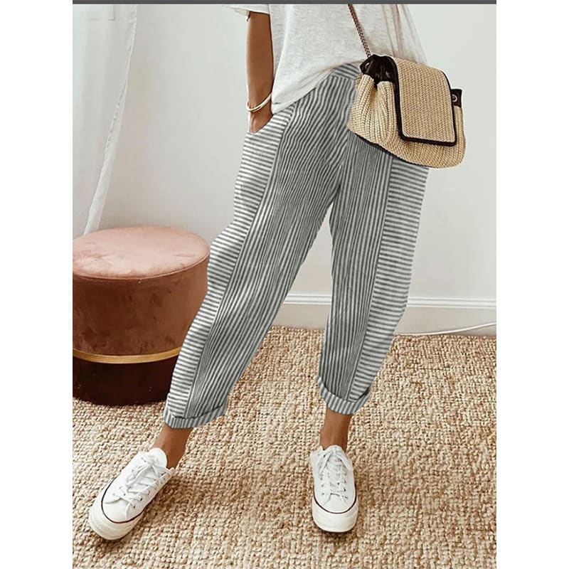 Women's Striped Print Trousers Summer Fashion Casual Loose Pants view 8