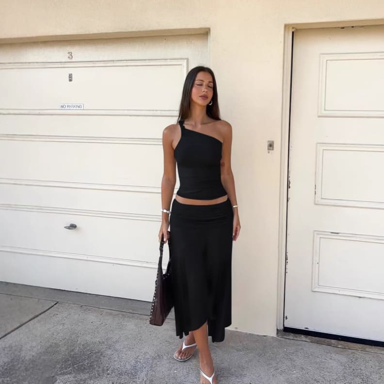 Ins Style Women's Solid Color Sleeveless Vest High Waist Skirt Two-piece Set view 4