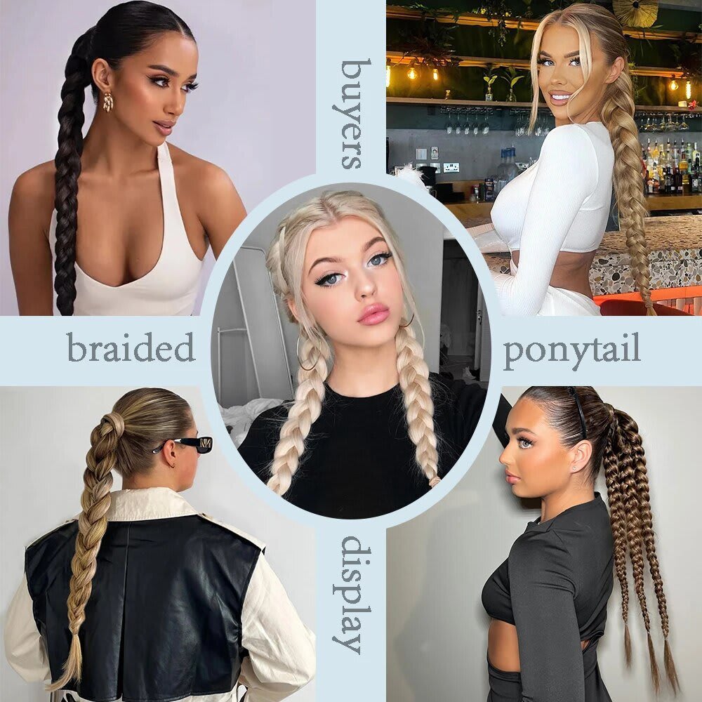24-inch Women's Braid Hair Ring Horse Tail Strip Rubber Band Horse Tail view 13