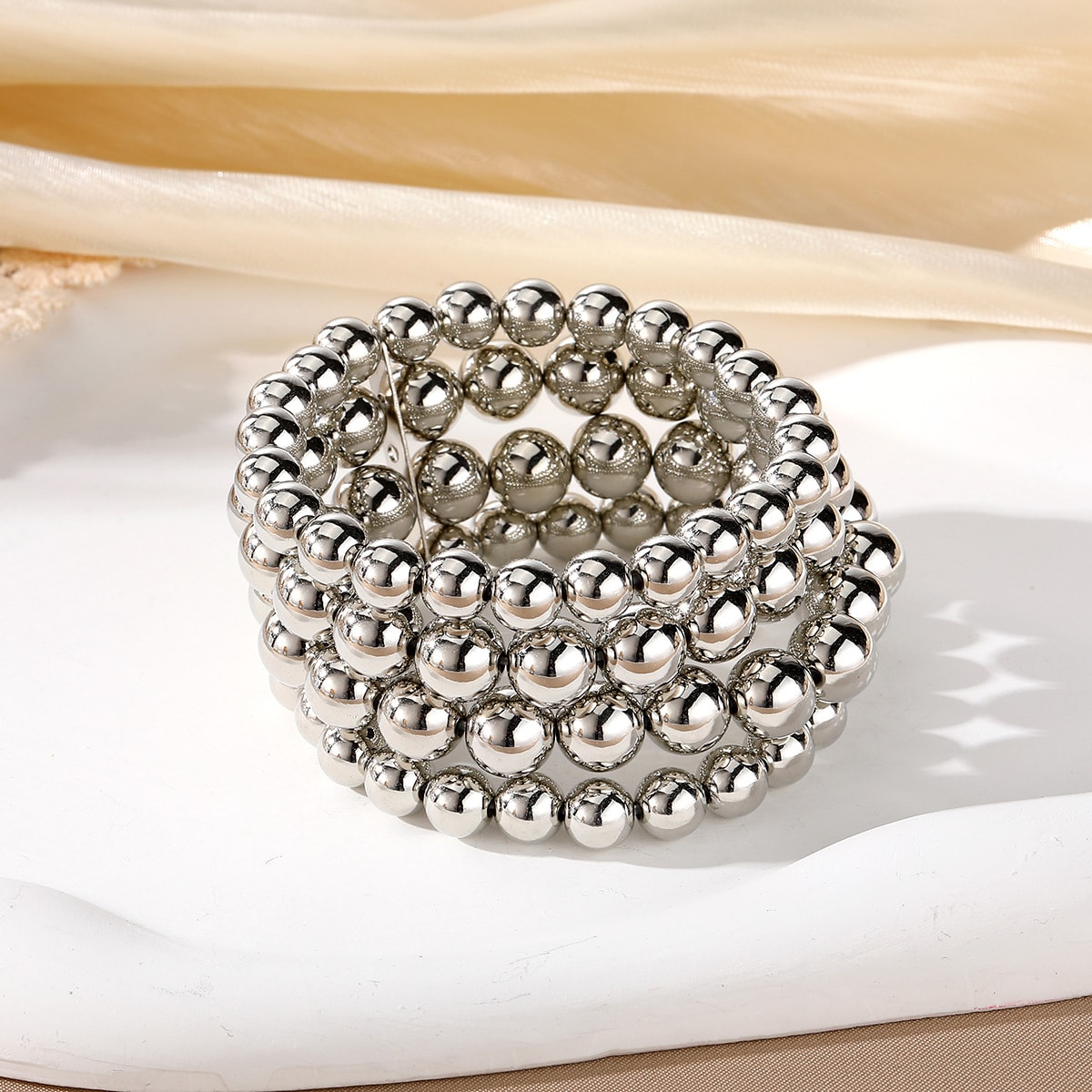 Punk Exaggerated Round Beads Chain Multi-layer Bracelet view 7