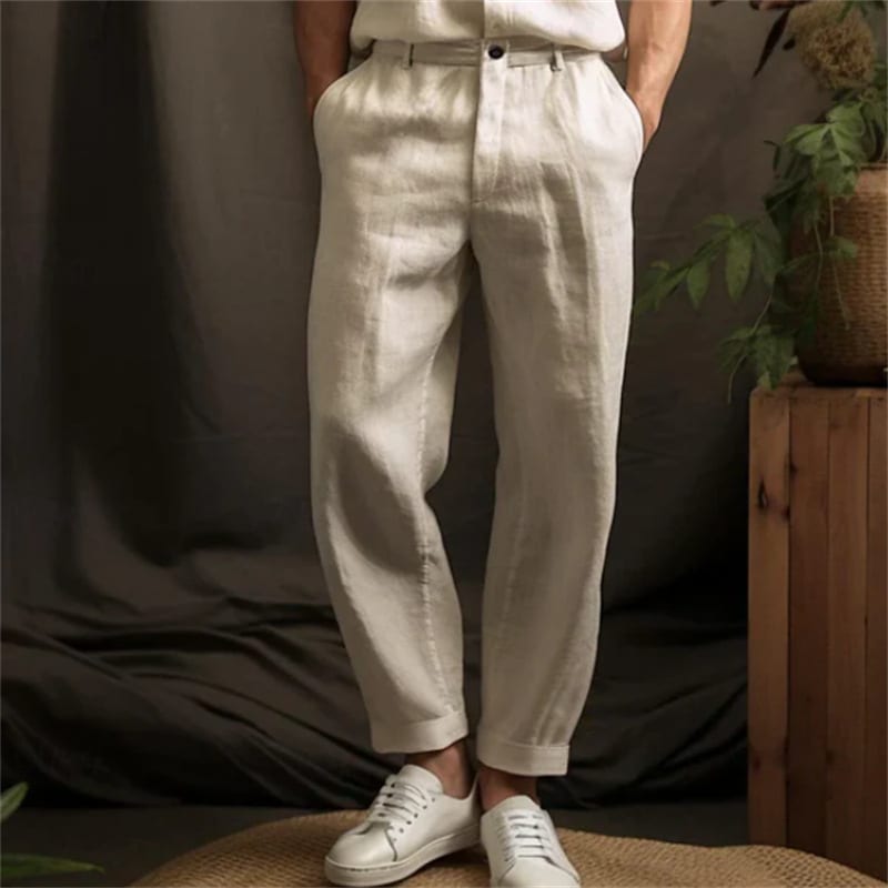Men's Linen Solid Color Casual Light Outdoor Straight-leg Trousers view 3