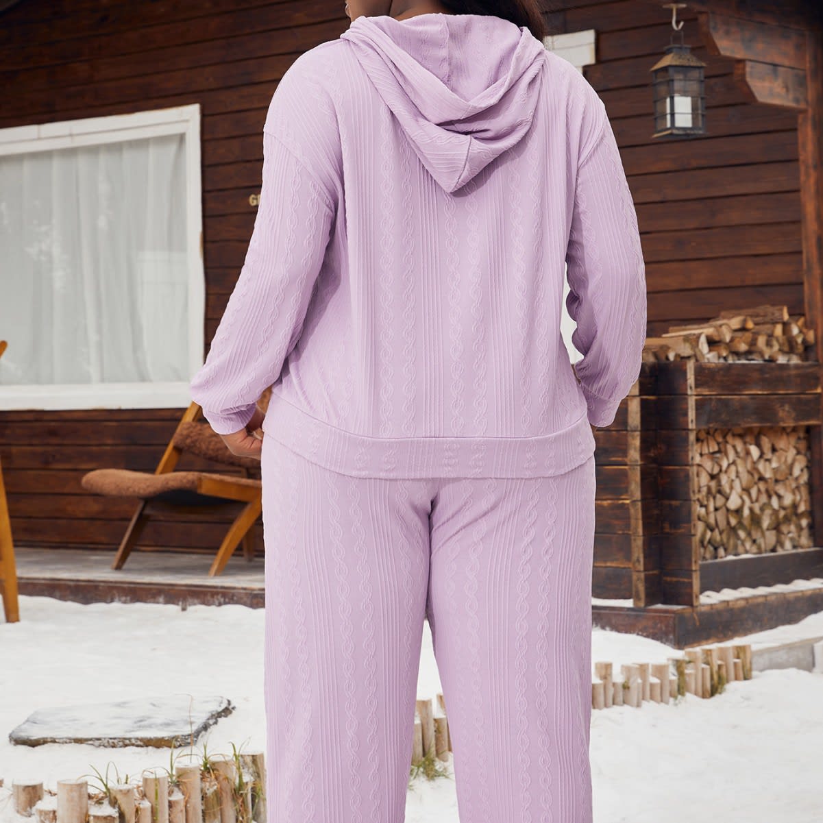 Plus Size Women's Pajamas Imitation Cotton Hooded Sweater Set view 6