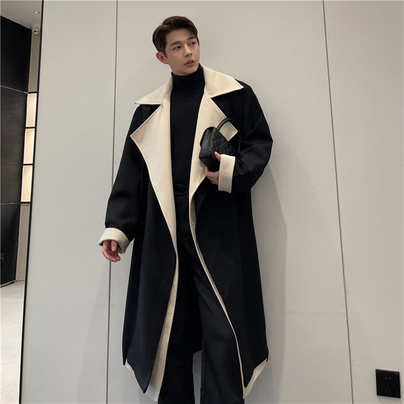 Fashionable Contrast Color Large Lapel Mix And Match Bandage Dress Fake Two-piece Suit Coat view 5