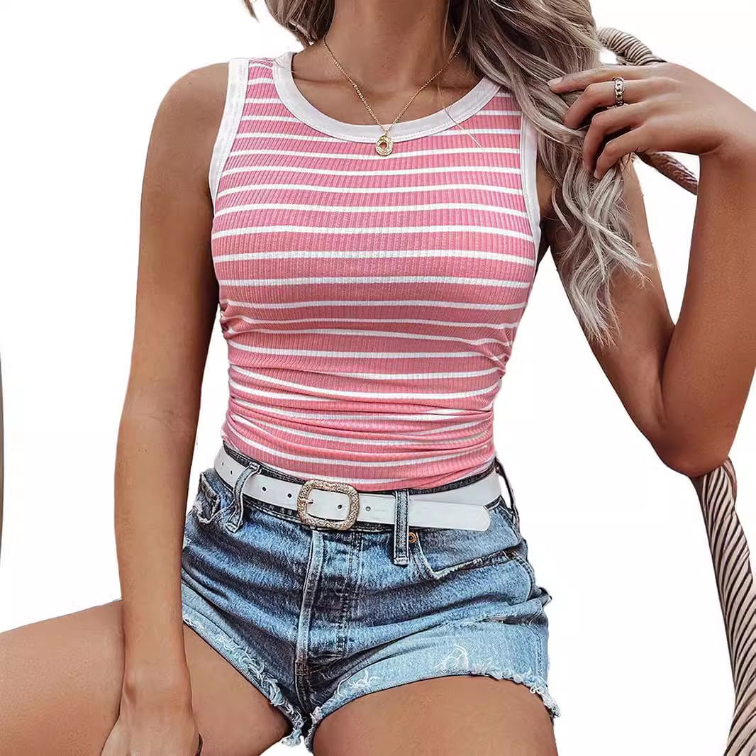 Women's Slim Fit Casual Versatile Contrast Color Pullover Round Neck Vest view 4