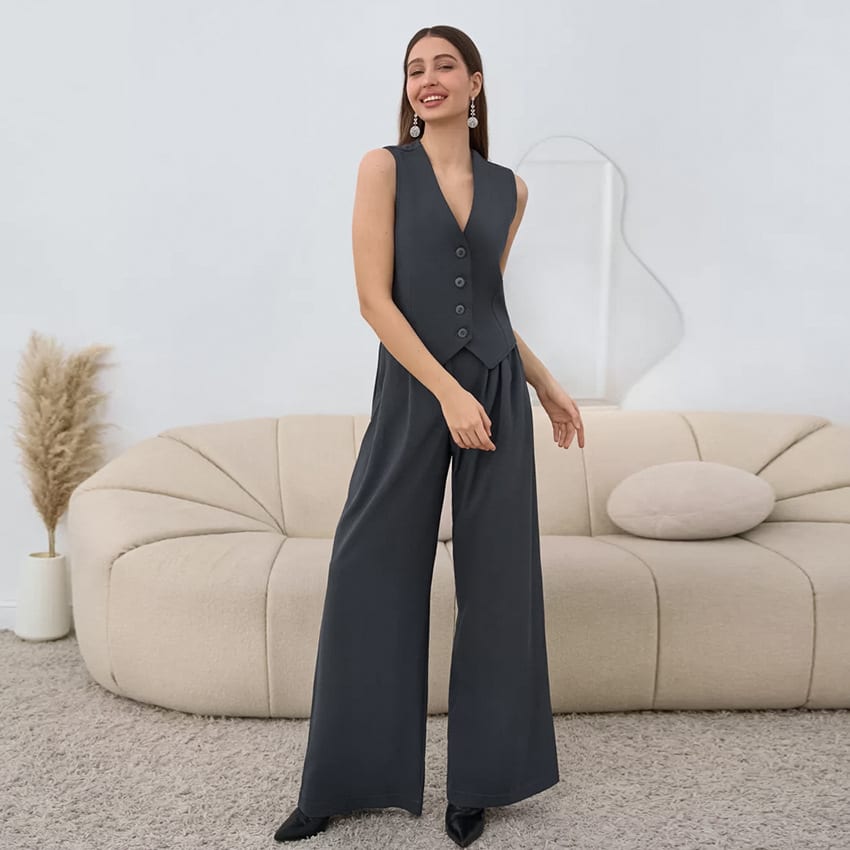 Women's Casual Solid Color Sleeveless Vest And Pants view 2