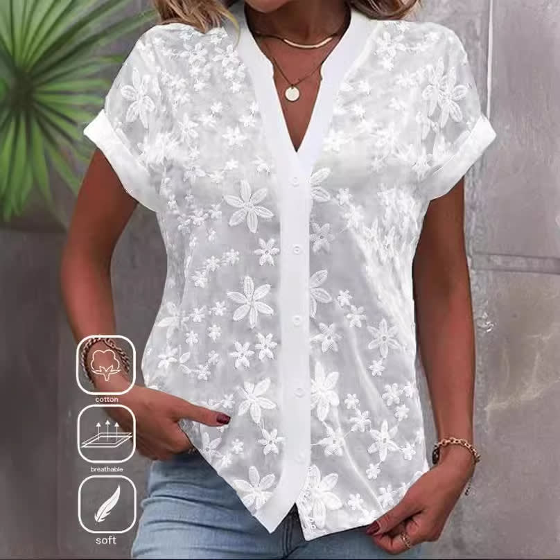Summer Simplicity Casual V-neck Solid Color Shirt For Women view 9