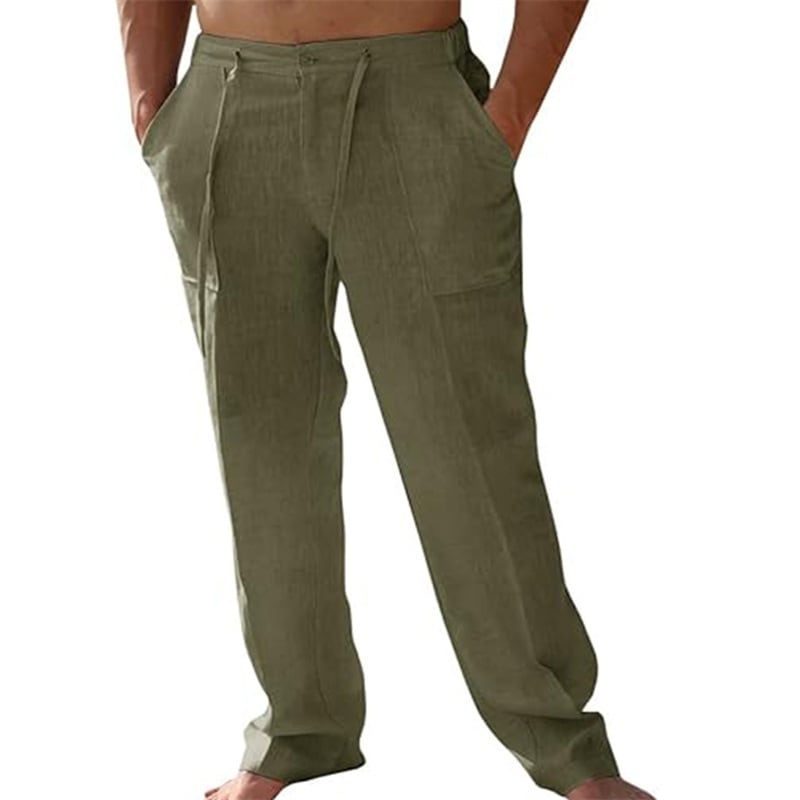 Men's Casual Linen Patch Pocket Loose Drawstring Straight Summer Beach Yoga Trousers view 11