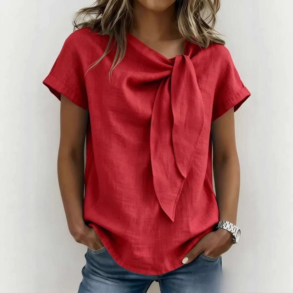 Women's Summer Short Sleeve Casual T-Shirt - Cotton Blend Lightweight Everyday Top For Daily Wear view 7