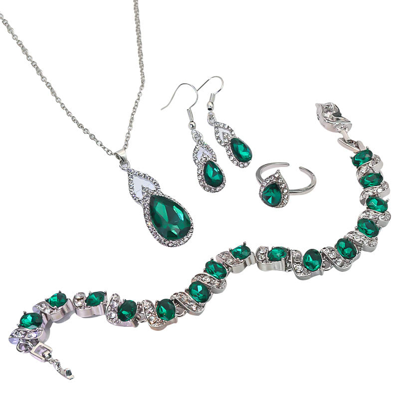 Light Luxury Zircon Necklace Earrings Open Ring Jewelry Suit view 4