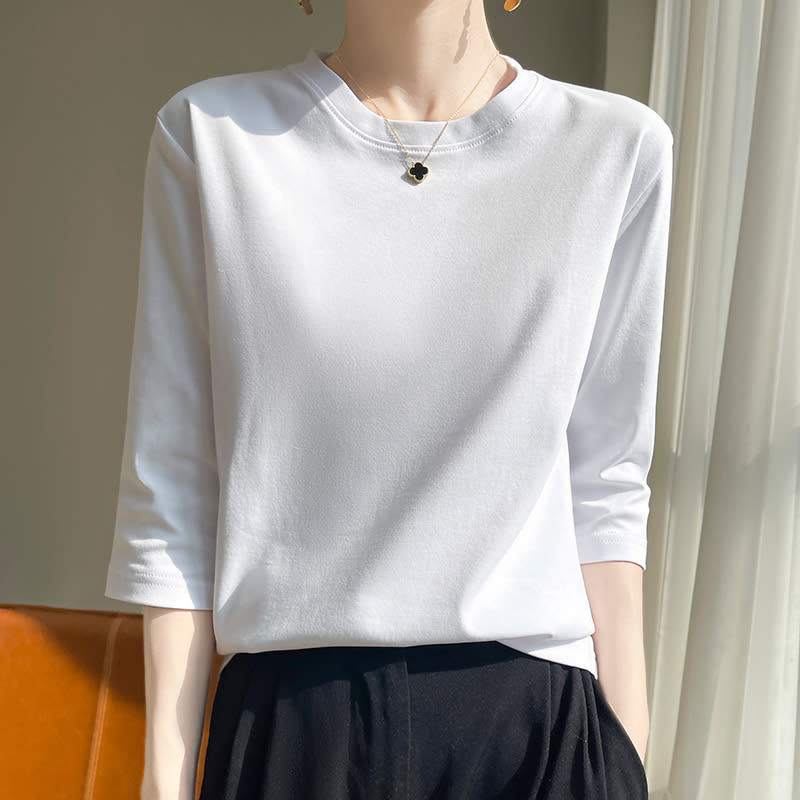 Mid-sleeve Bottoming Shirt Outer Wear Half-sleeve T-shirt Top view 12