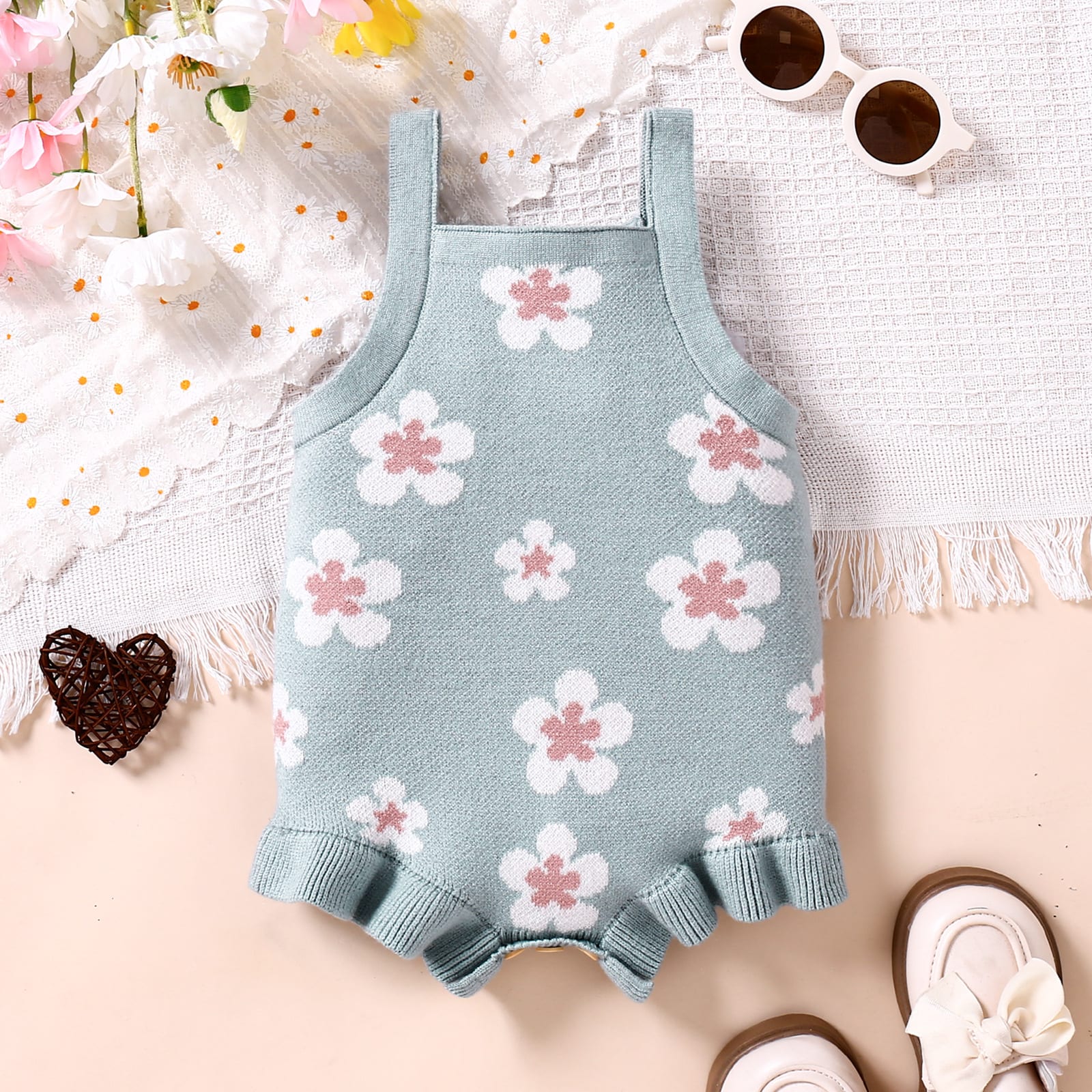 Children's Clothing Baby Strap Embroidery Light Blue Vest Jumpsuit view 2