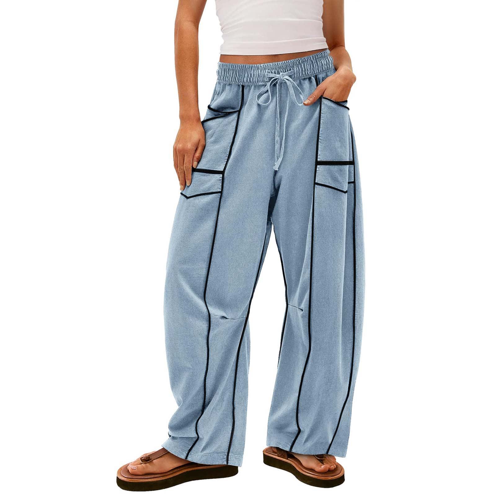 Y2K Black Striped Wide-leg Pants With Pockets Fashion Loose Drawstring Trousers Sports Sweatpants Women's Clothing view 10