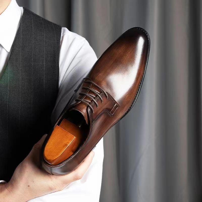 Men's Leather Shoes Breathable Lace Up Hand-rub Color view 24