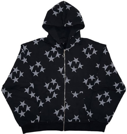 Stars Printed Zipper Hooded Cardigan Couple Fashion Outerwear Hoodies Sweatshirt Street Men Women Coat view 3