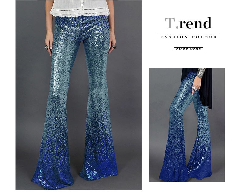 Gradient Color Wide Leg European And American High Waist Slim-fit Sequined Flared Pants view 15
