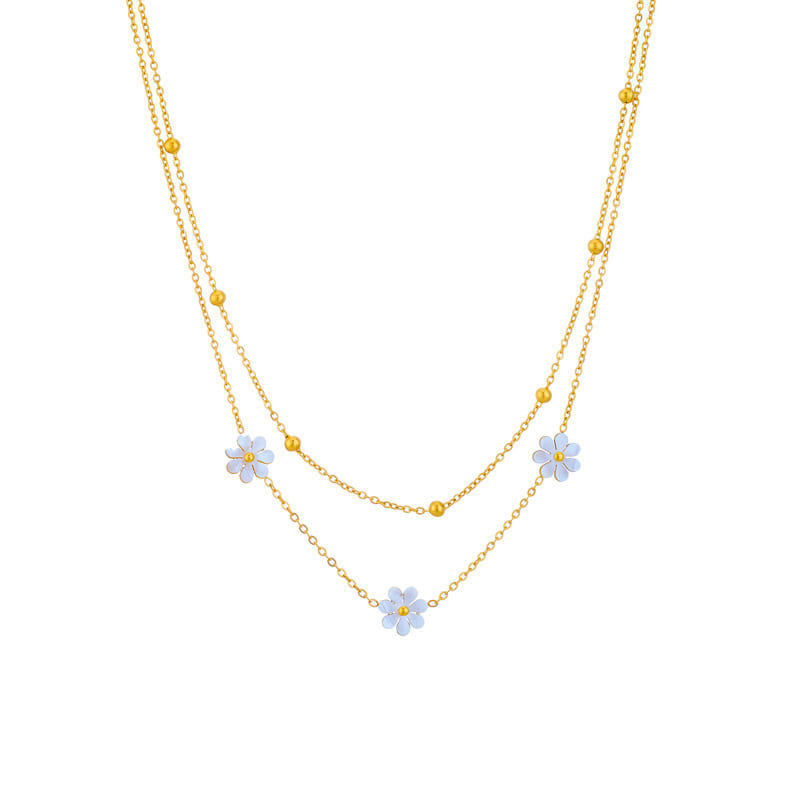 Fashion Jewelry Stainless Steel Flower DaisyFlower Necklace Double Layering Necklace Earrings Jeweley Set view 8
