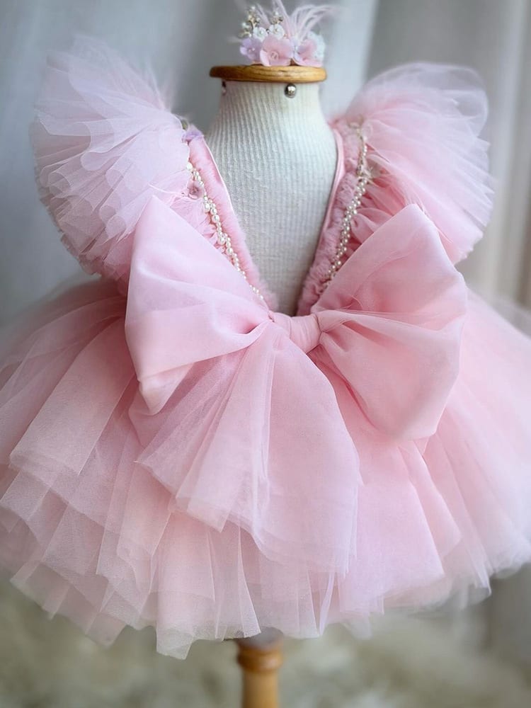 Year-Old Beaded Flower Princess Dress Girls' Veil Dress Sweet view 6