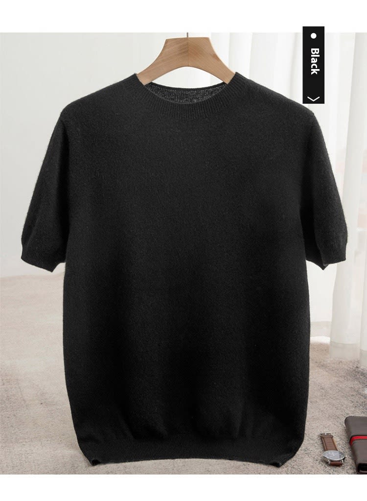 Knitted Short Sleeve Pure Wool Sweater Men's Round Neck view 19