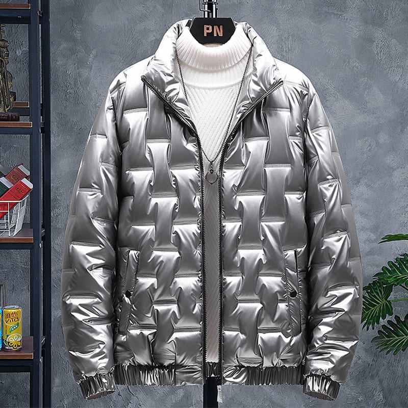 Men's Glossy Solid Color Stand-up Collar Casual Jacket view 3