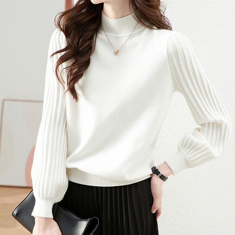 Slimming Versatile Casual Sunken Stripe Half Turtleneck Bottoming Shirt view 5