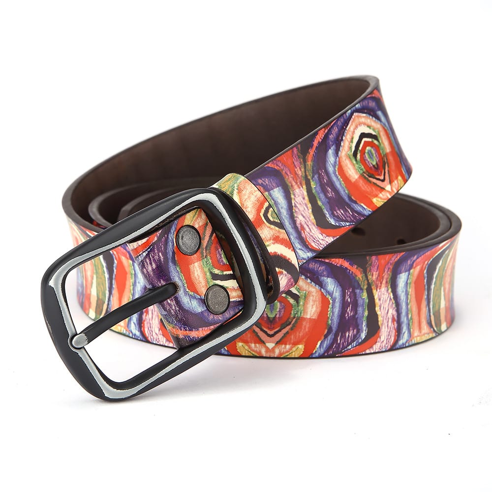 Pure Cowhide Printed Rainbow Graffiti Leather Decorative Belt view 12