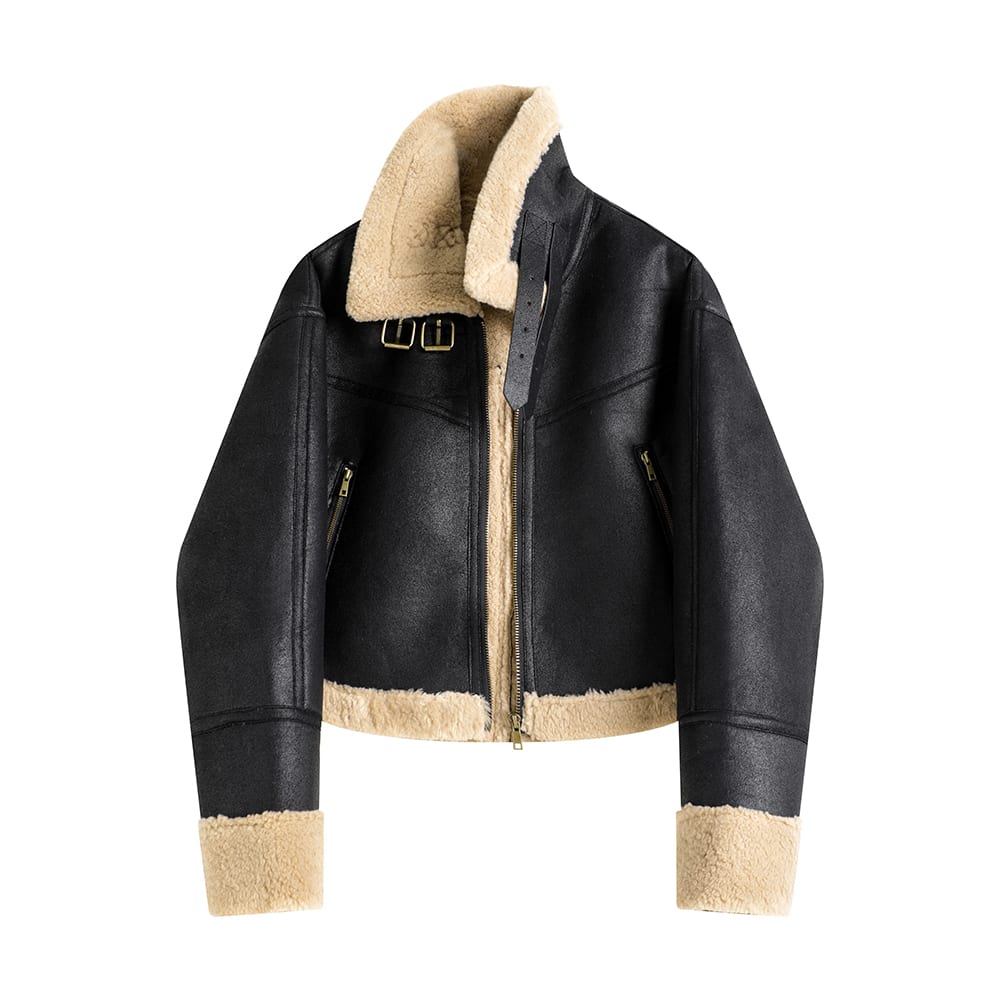 Stand Collar Fur Integrated Lamb Fur Short Coat view 13