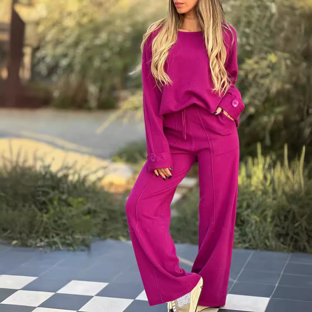 New Fashion Casual Suit Solid Color Long Sleeve Wide Leg view 9