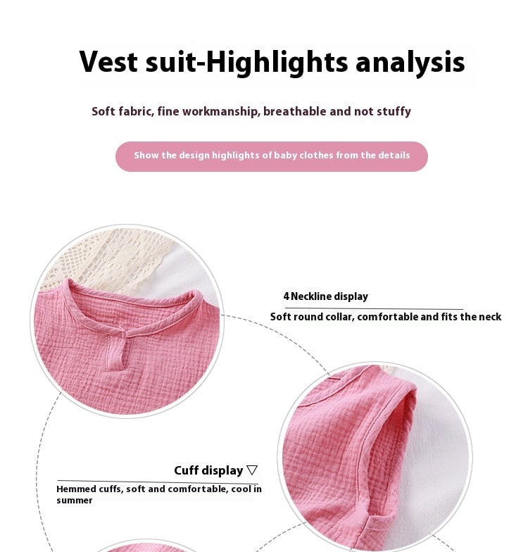 Children Two-piece Cotton Solid Color Double-layer Yarn Vest Short Home Pajamas view 3