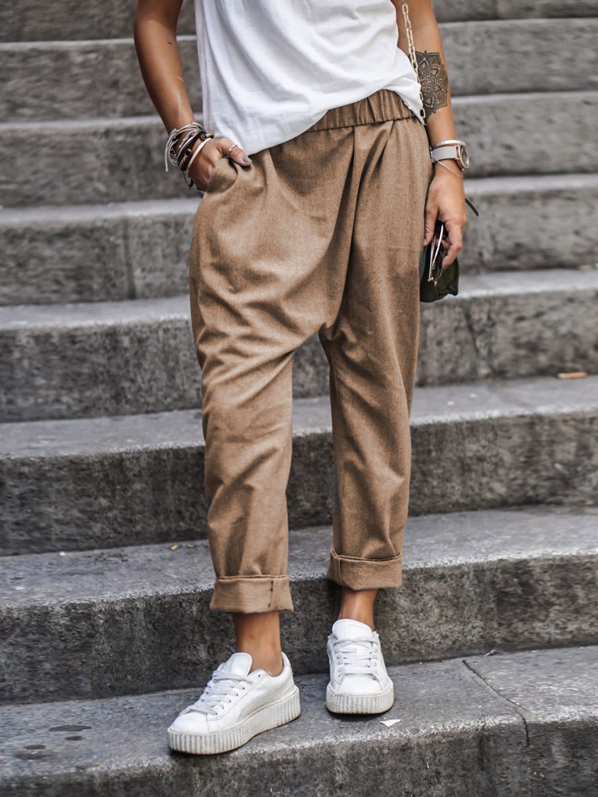Women's Casual Pants With Pockets Elastic High Waist Harem Trousers Fashion Streetwear Clothing view 10