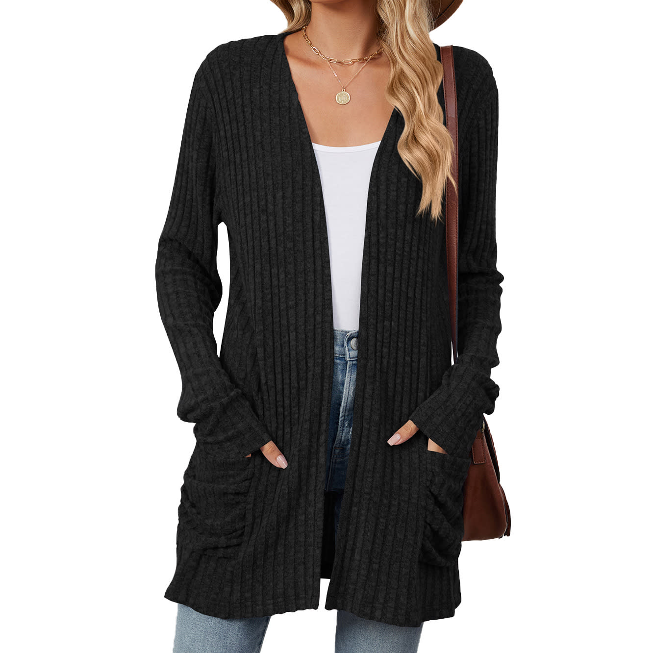 Solid Color Pocket Long Sleeve Bottoming Cardigan Knitwear view 5