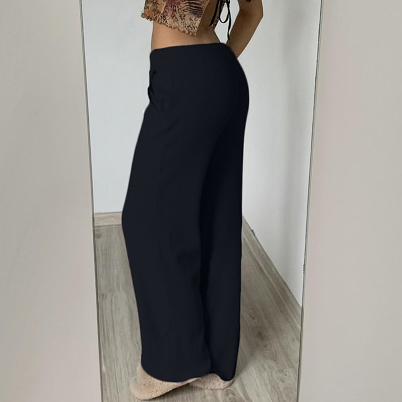 Pure Color Minimal Versatile Sports Style Low Waist Lace-up Draping Mop Straight-leg Trousers view 3