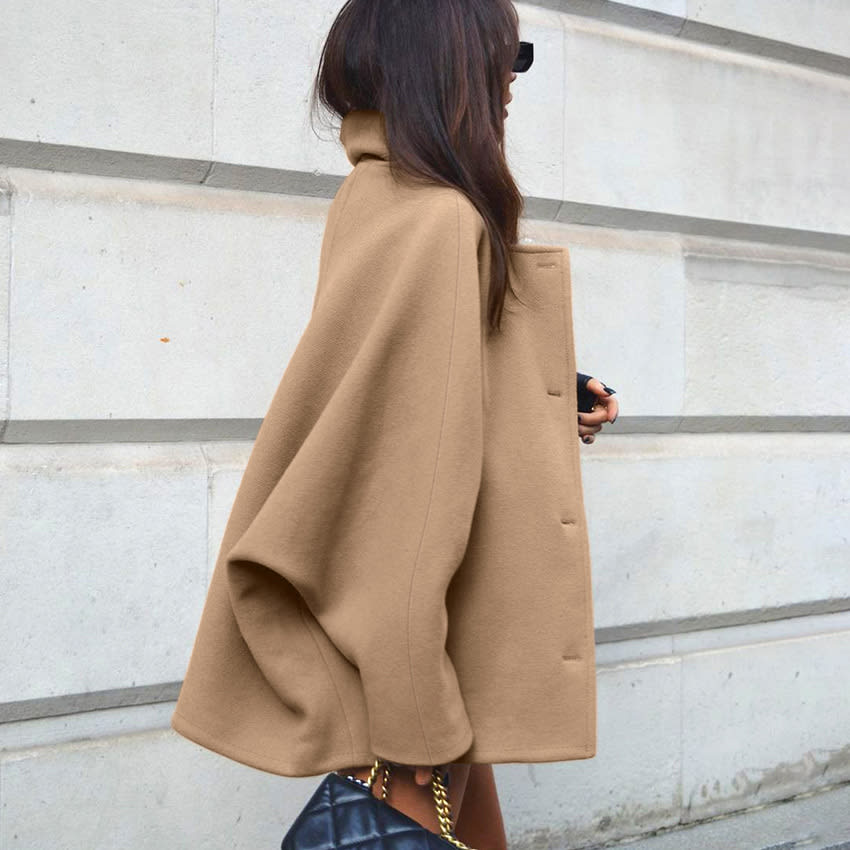 Fashion Brown Lapel Batwing Sleeve Coat view 3