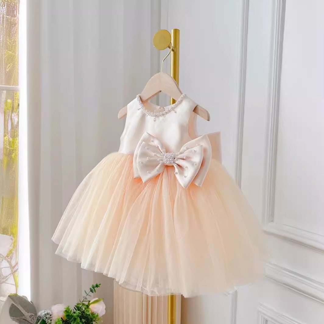 Children's Dress Girls' Summer Long-sleeve Coat Pettiskirt Champagne Big Bow High-waisted Gauzy view 10