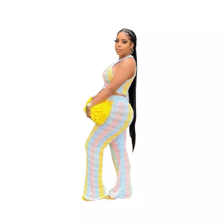 European And American Sleeveless Knitted Bell-bottom Pants Suit view 10