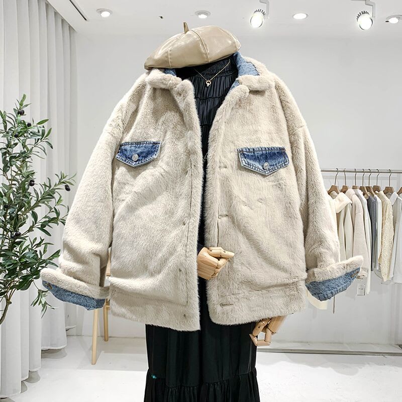 Denim Coat Women's Loose Lambswool Casual All-matching view 5