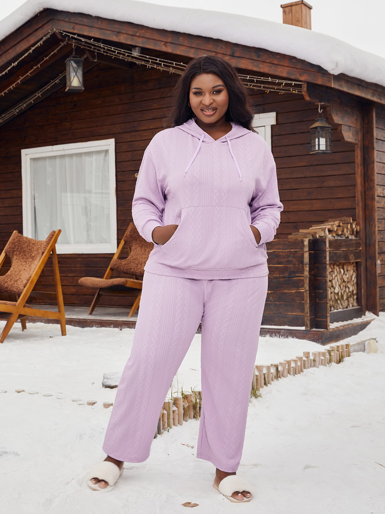 Plus Size Women's Pajamas Imitation Cotton Hooded Sweater Set view 2