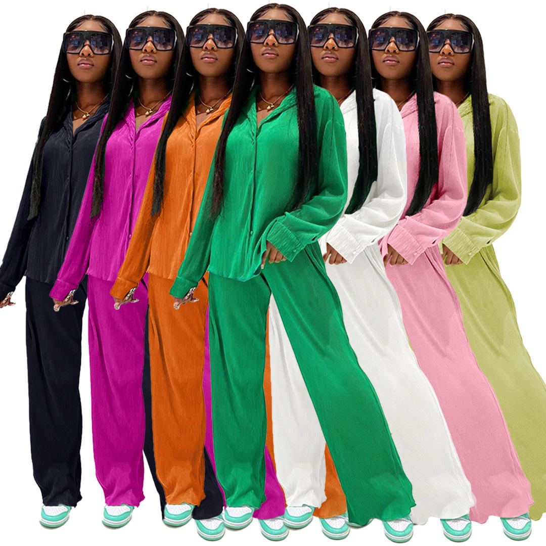 Women's Fashionable And Comfortable Pleated Wide-leg Pants Suit view 12