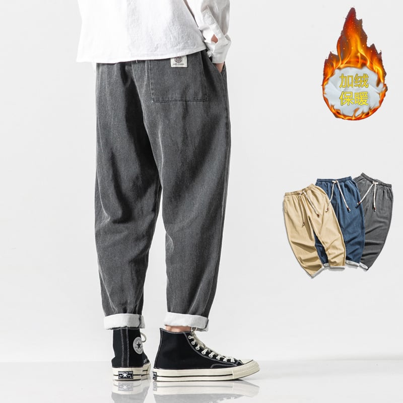 Japanese-style Retro Fleece Padded Jeans Male Plus Size view 5
