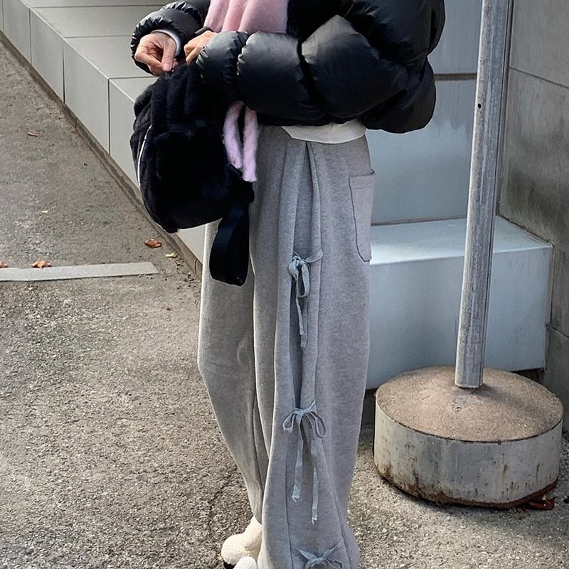 Side Bow Bandage Loose Sports Casual Pants view 15