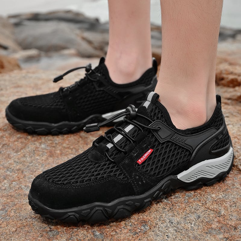 Men's Summer Leather Breathable Outdoor Sports Casual Shoes Non-slip Soft-soled Mesh Surface Hiking Shoes view 16