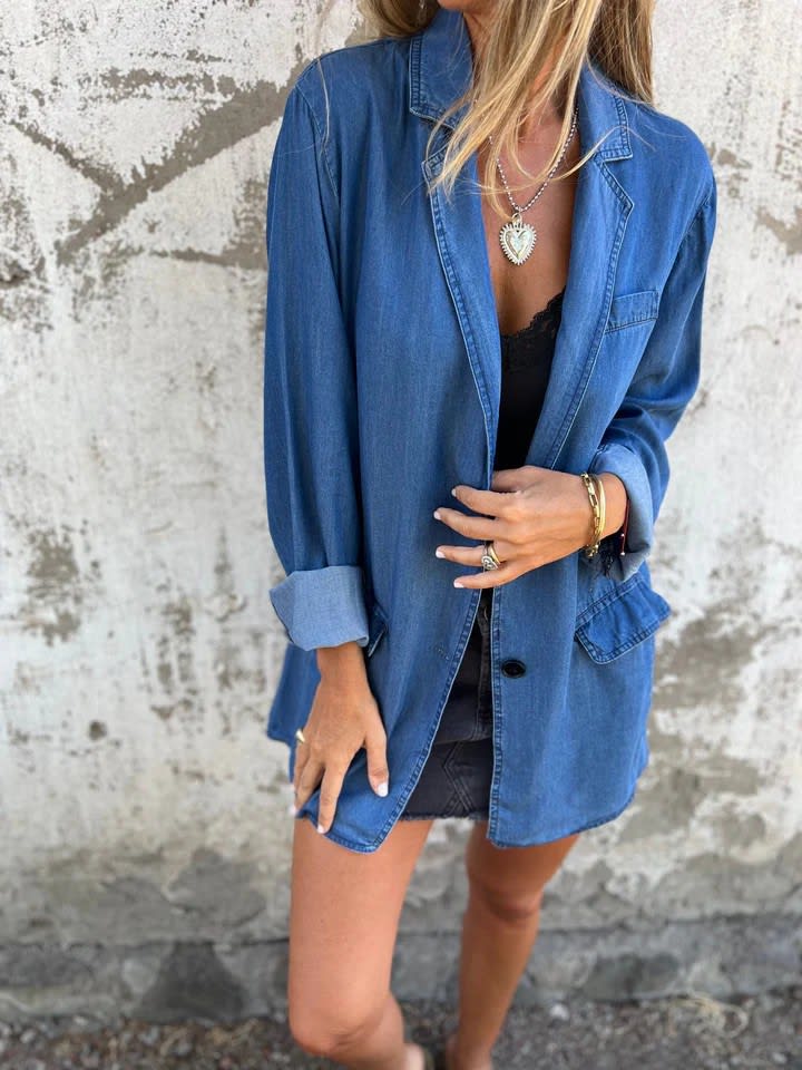 Lapel Shirt Jacket Ins Fashion Solid Color Long-sleeved Denim Top Autumn And Spring Casual Daily Streetwear Women's Clothing view 11