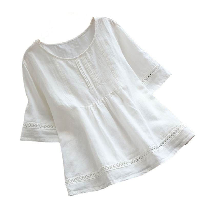Summer Solid Color Cotton And Linen Top Half Sleeve view 7