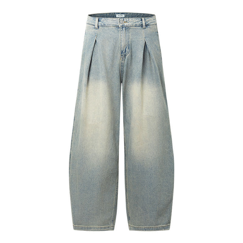 High Street Washed Distressed Pleated Design Machete Jeans view 4