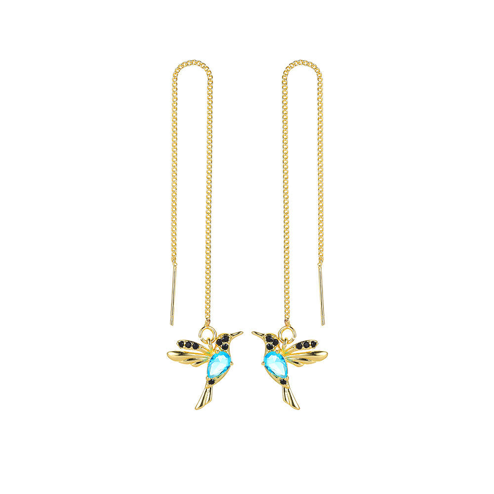 Fashion Jewelry New Unique Little Bird Drop Long Hanging Hummingbird Earrings For Women Elegant Girl Tassel Crystal Pendant Earring Jewelry view 7