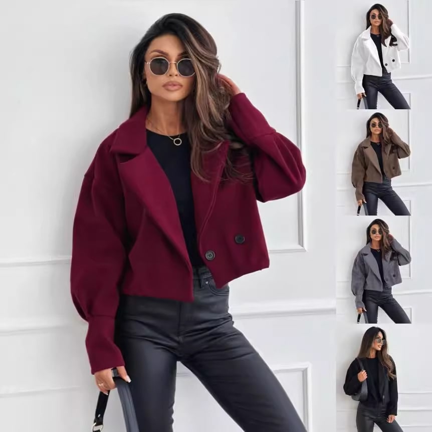 Fashionable All-match Suit Collar Short Woolen Coat view 2
