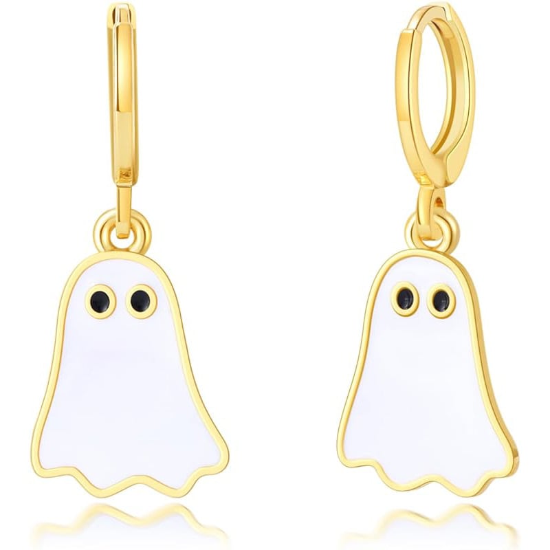 Halloween Ghost Earrings For Women Gold Ghost Huggie Hoop Earrings Halloween Jewelry Cute BOO Halloween Earrings view 4