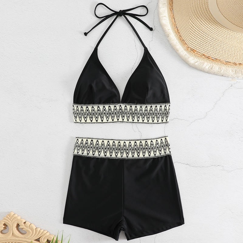 New Women's High Waist Pure Color Boxers Split Swimsuit view 7