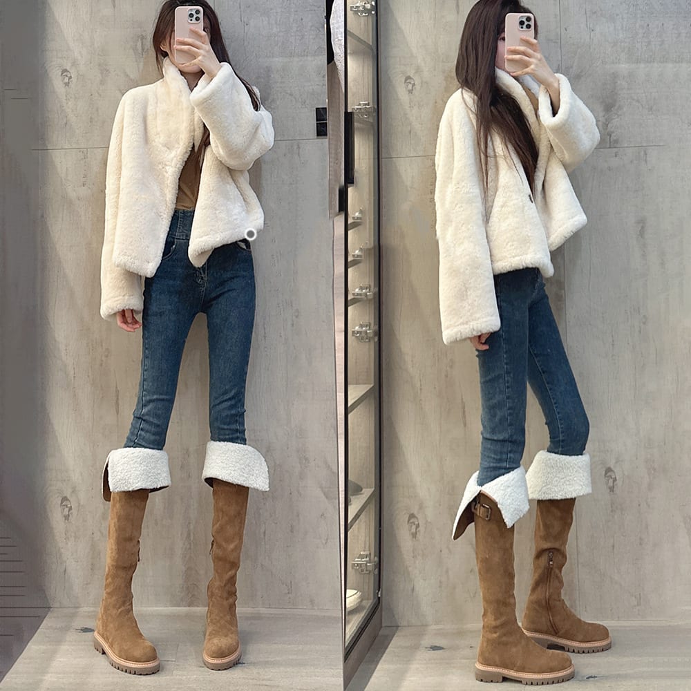Fleece-lined Warm Brown Flat Over The Knee Tall Knight Boots view 2